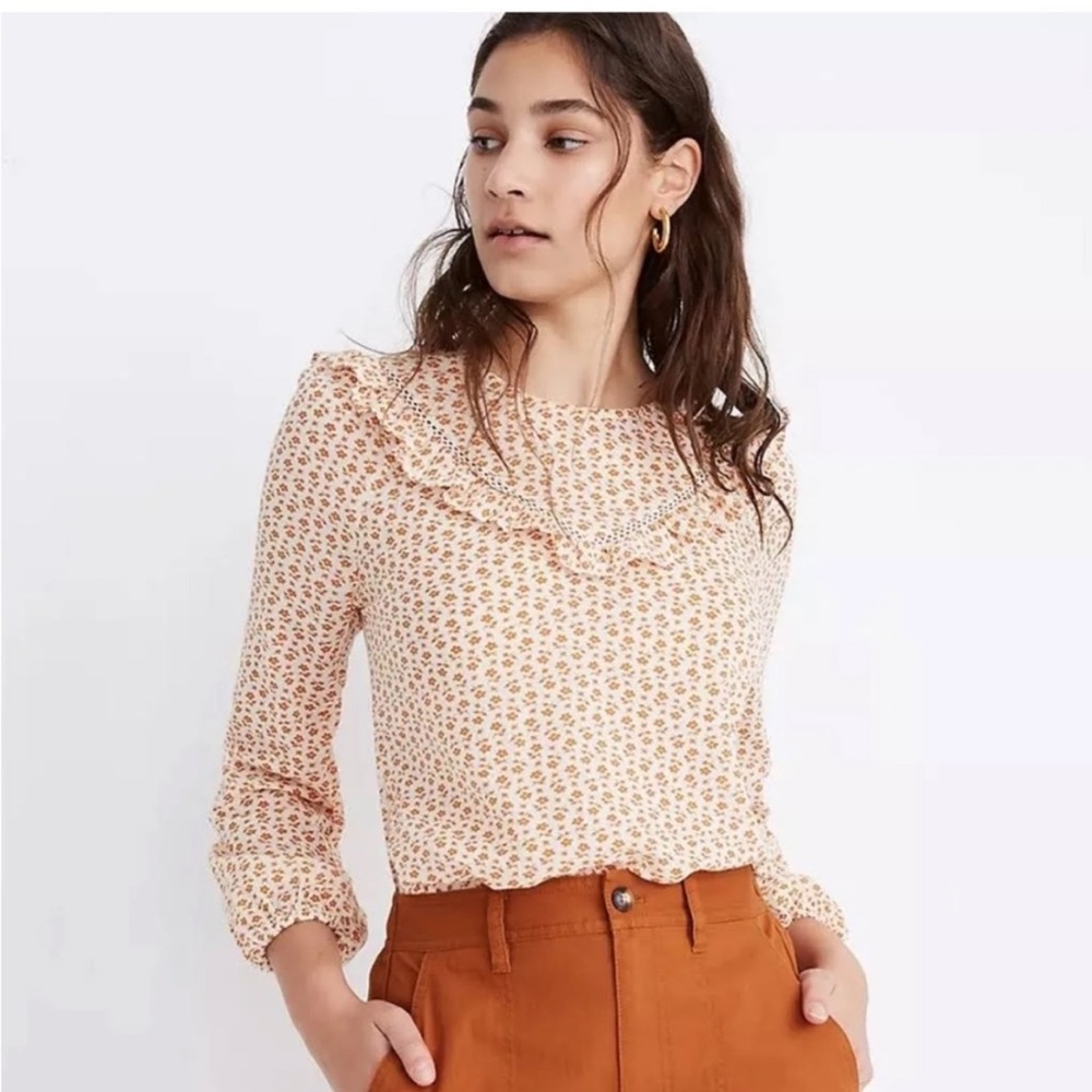 NWT Madewell Ruffle Yoke Prairie Top Cutout Blooms in XXS